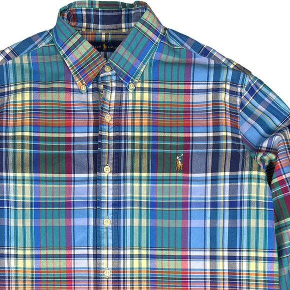 Polo Ralph Lauren Plaid Button-Down Shirt Men’s Large 100% Cotton Preppy - Picture 3 of 15